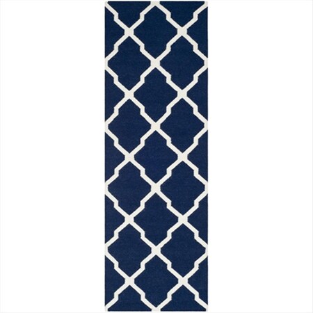 Safavieh 2 ft. - 6 in. x 6 ft. Runner- Contemporary Dhurries Navy And Ivory Flatweave Rug DHU634D-26